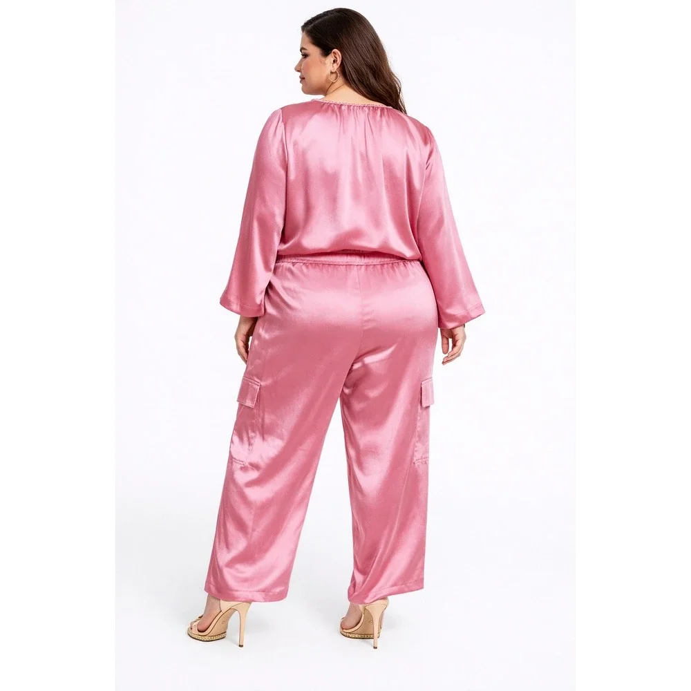 MICHAEL KORS Womens Cargo Pants Dusty Rose Satin Wide Leg Size L‎ - Picture 2 of 4